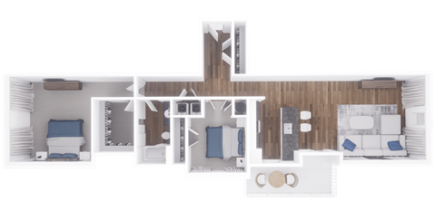 a bedroom with a bed and a chair in a room